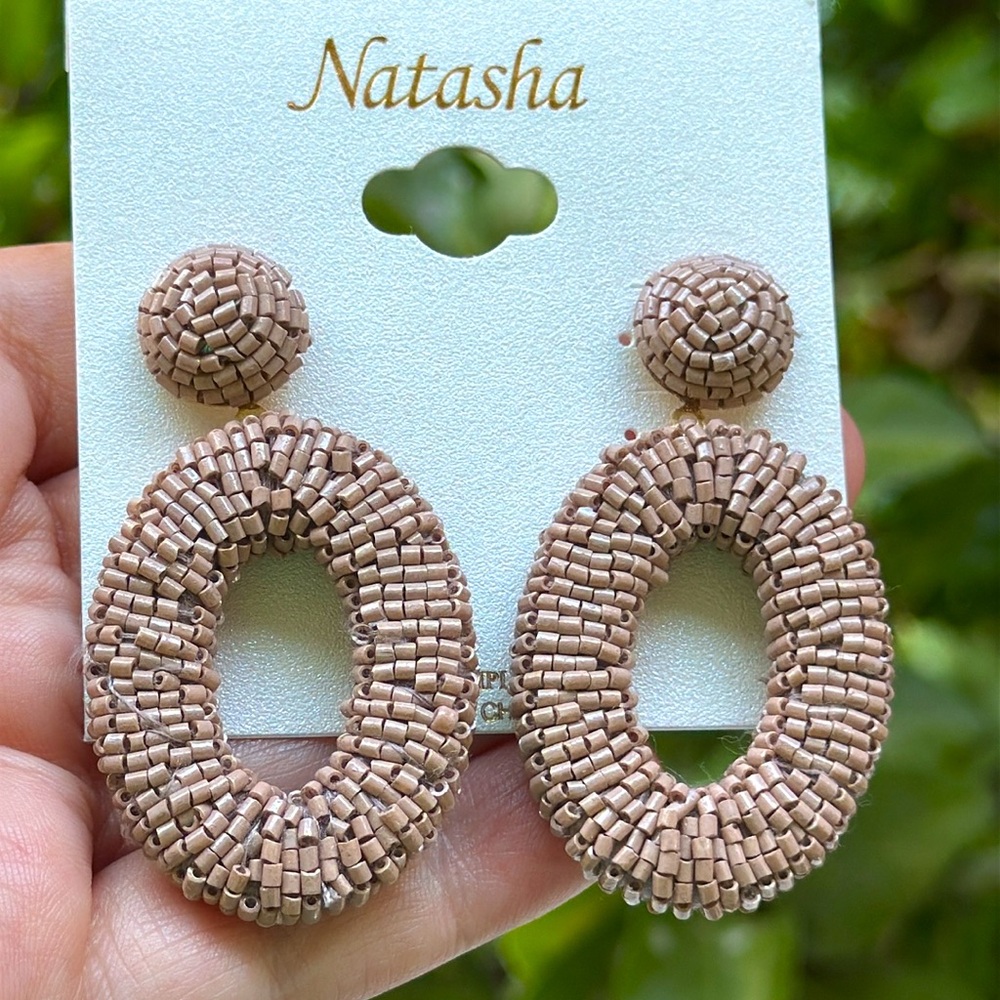 Natasha Tan Beaded Earrings with Textured Drop Design